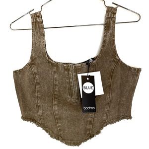 Two Piece Boohoo | Fray Hem Denim Corset | Fray Split Hem High Waist Jean |